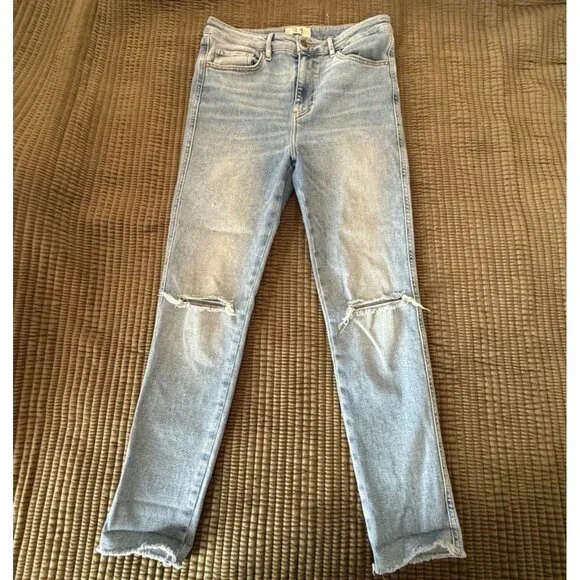 We The Free Anthropologie Light Wash High Rise Raw Hem Skinny Jeans Sz 31 - Picture 1 of 14
